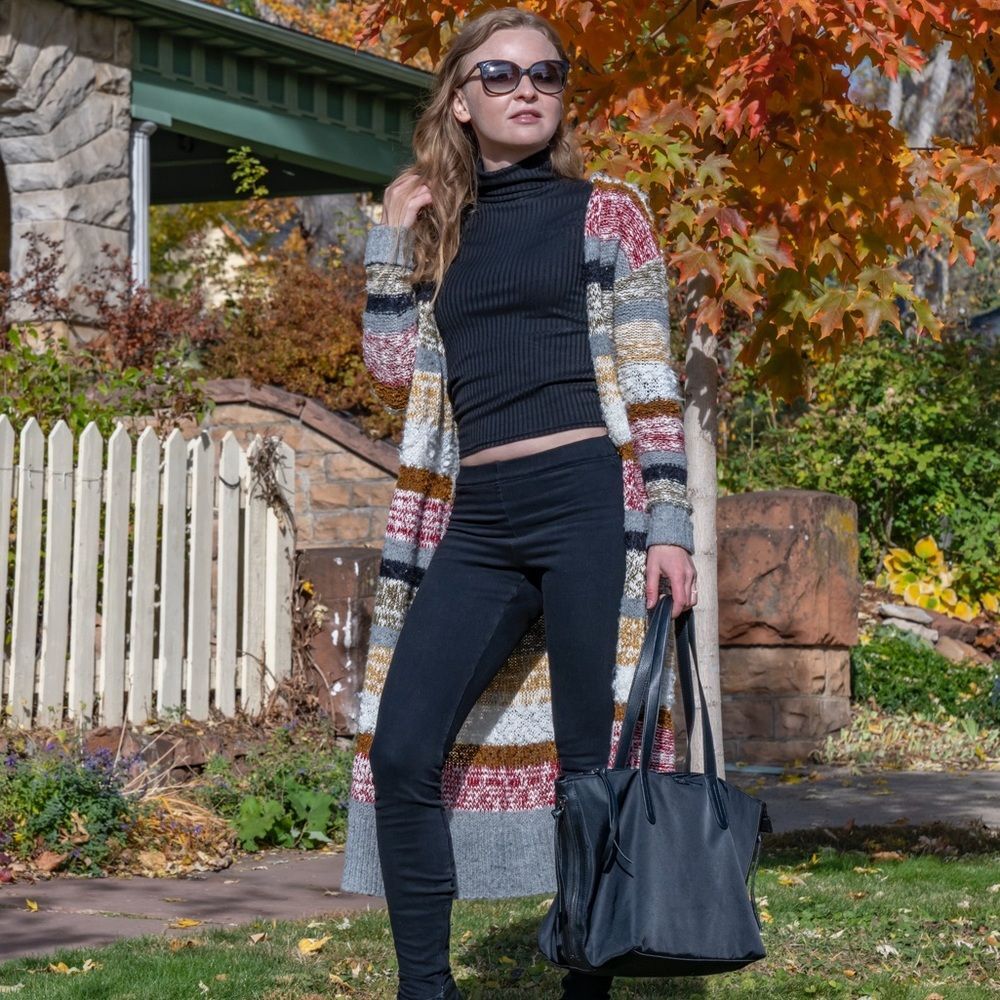 Sun & Shadow Multi Color Striped Long Cardigan